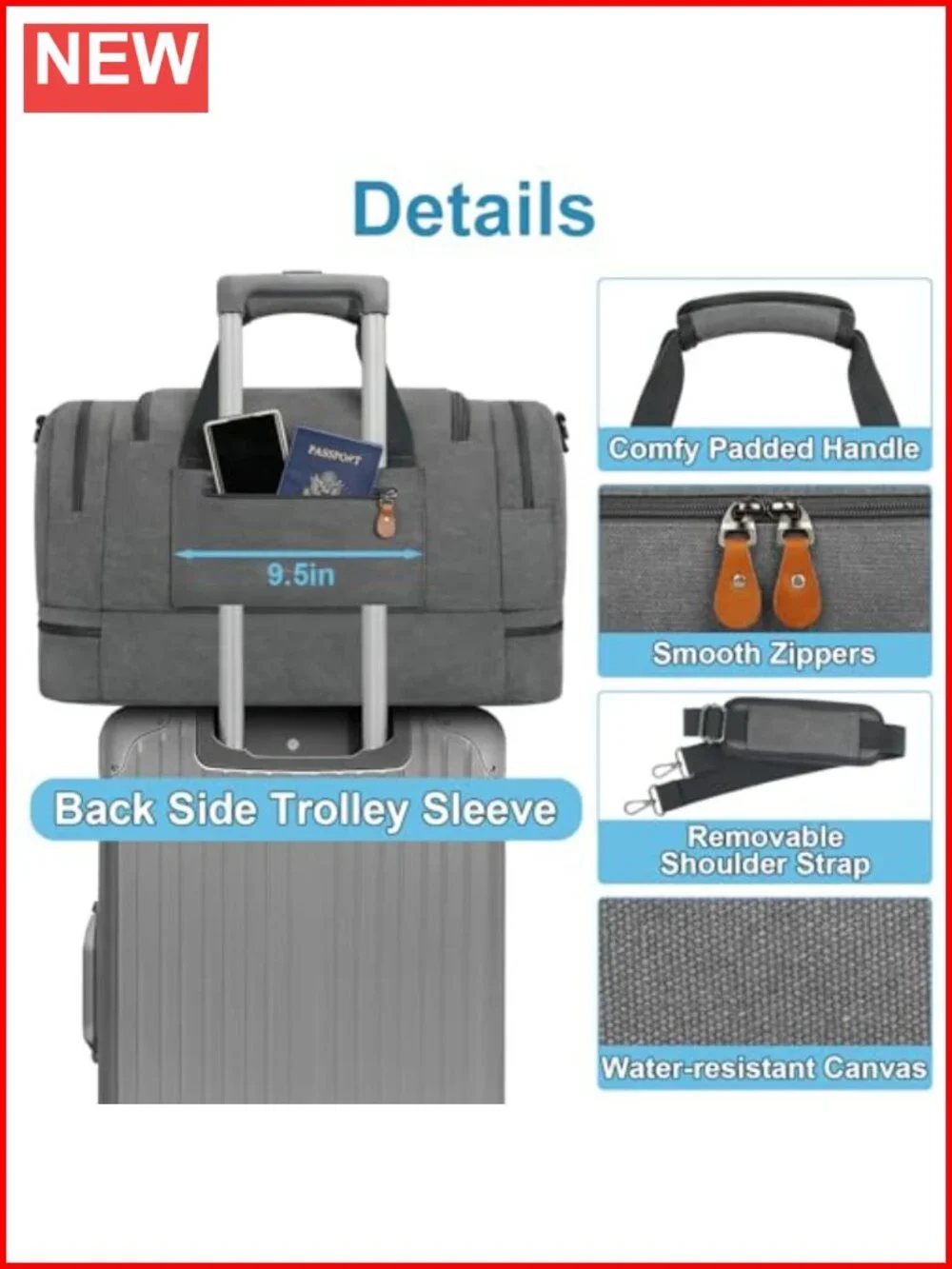 50L Expandable Canvas Travel Duffel Bag with Shoes Compartment, Carry On